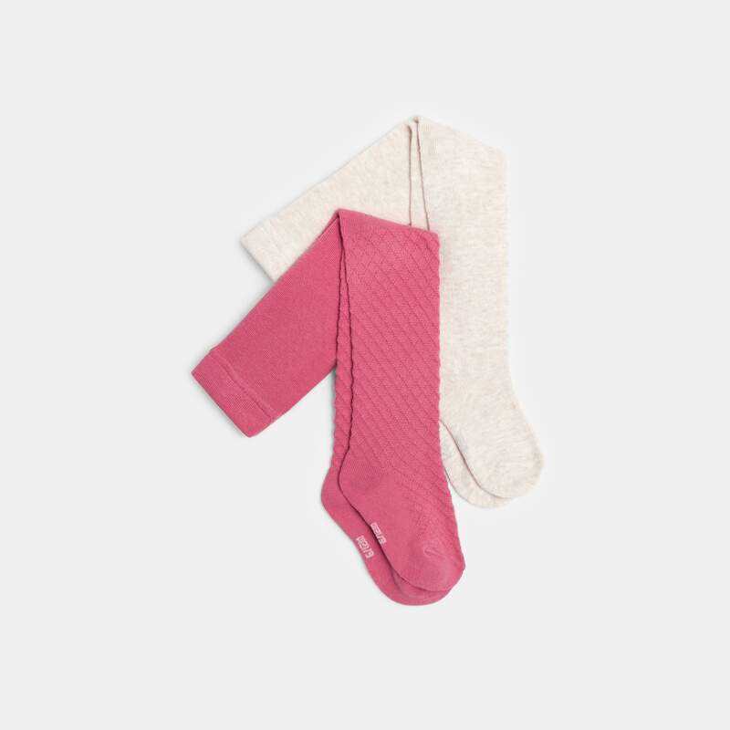Collants chauds fantaisie (lot de 2) beige bébé fille