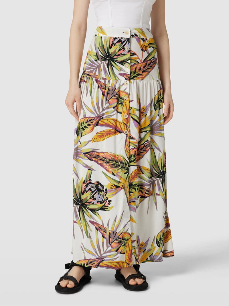 Maxirock aus Viskose mit floralem Allover-Muster Modell 'ALOFA' in offwhite