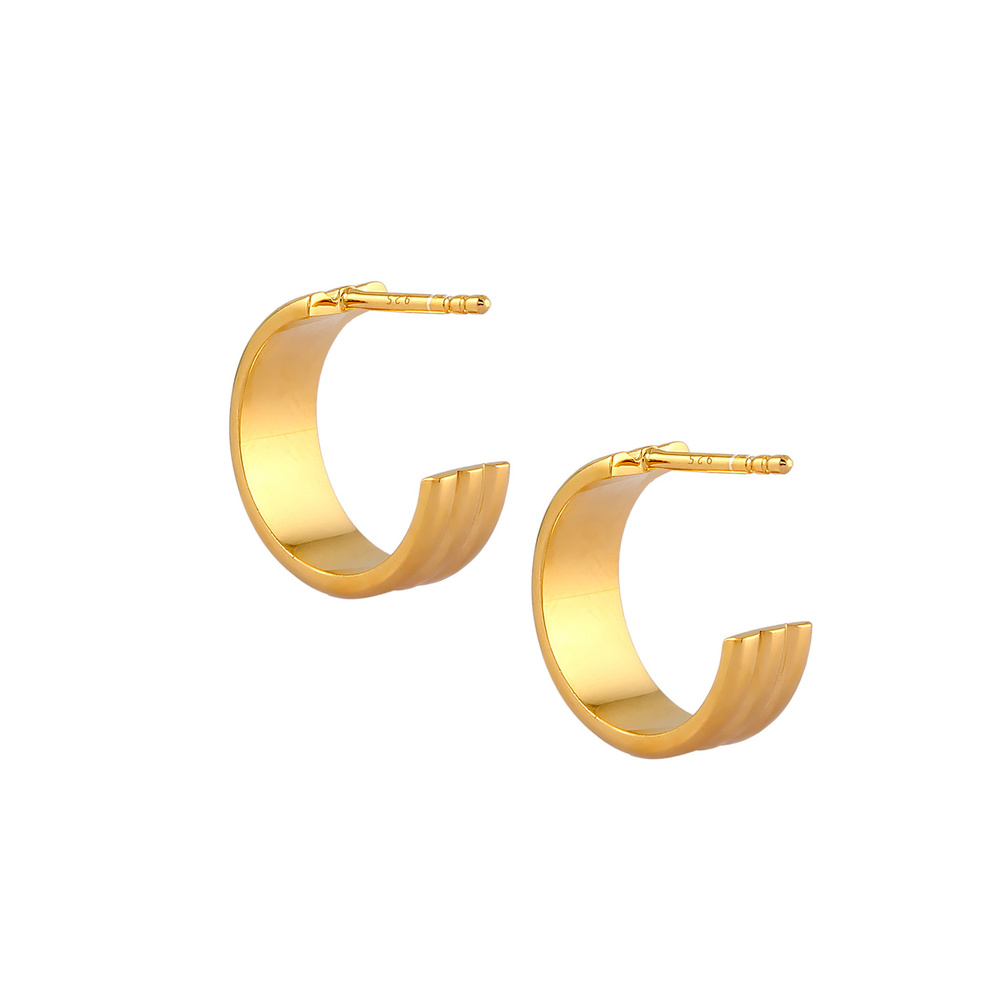 Elli Elli Boucles d'Oreilles Créoles Femme Ouvertes Structurées en Argent Sterling 925 Boucles d'oreilles