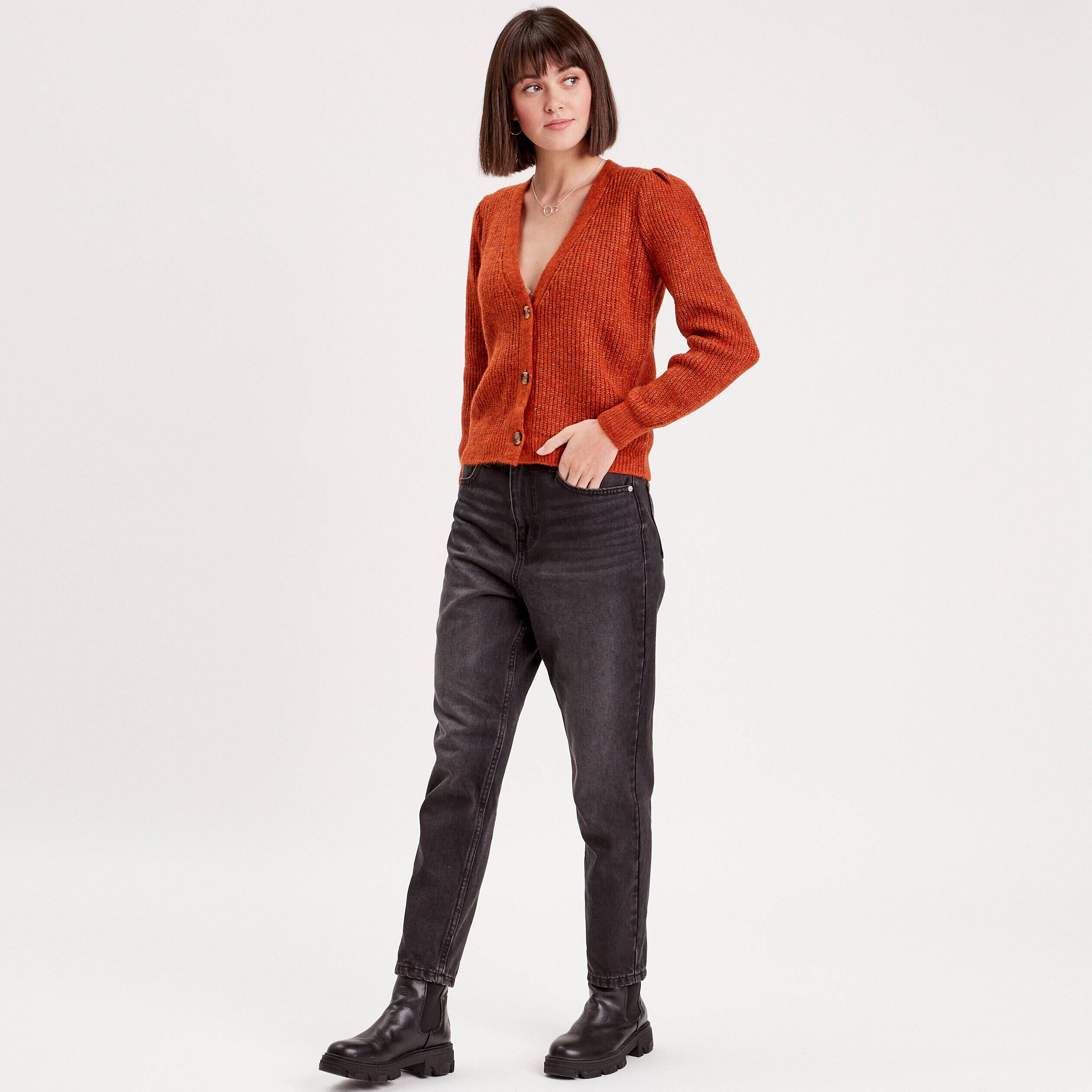 Gilet manches longues marron cognac femme | Cache Cache