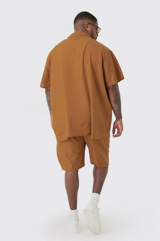 Plus Oversize Leinen-Hemd & Shorts