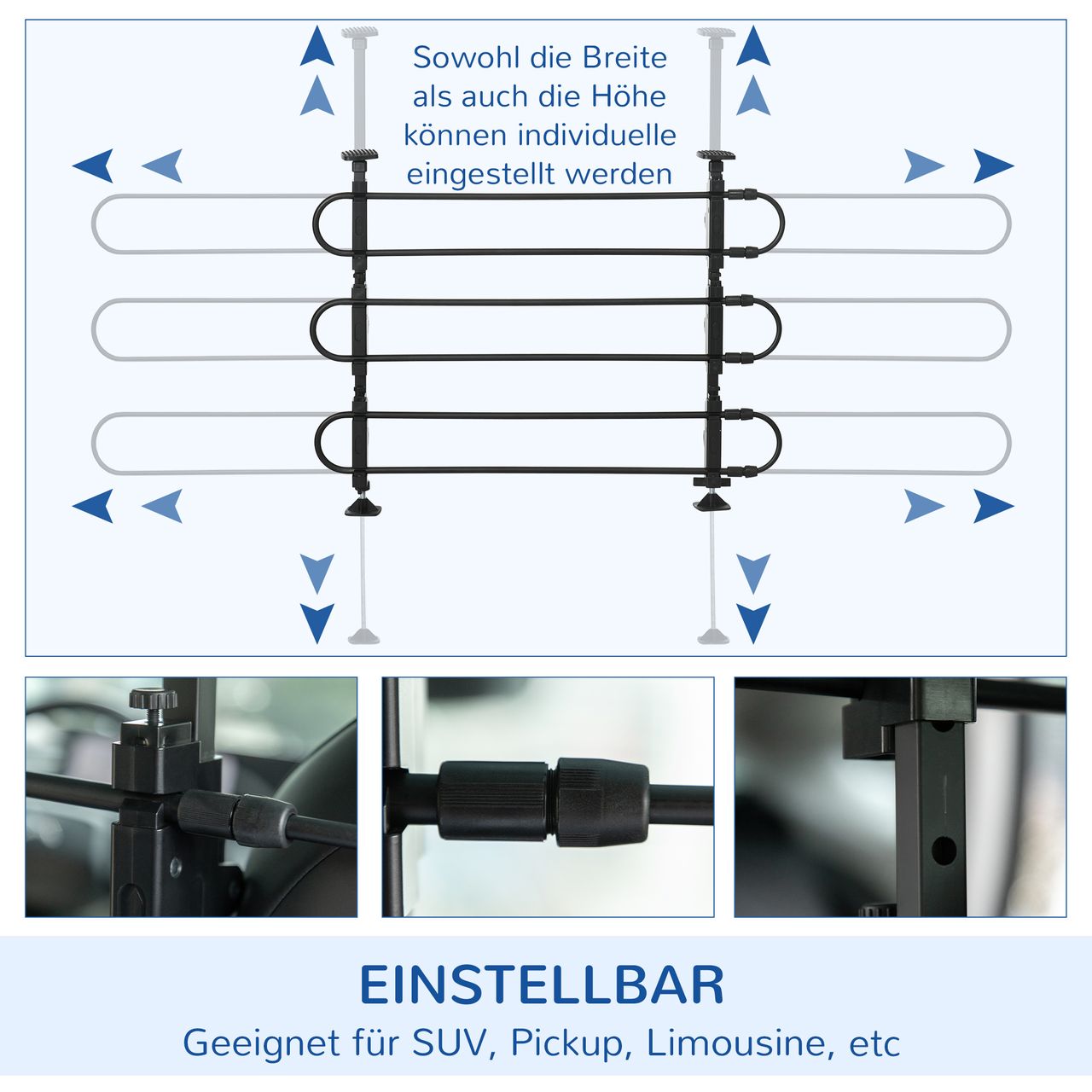 PawHut Hundeschutzgitter Auto, verstellbares Hundegitter für Hunde, Trenngitter