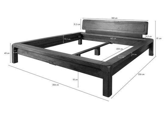 Massivmoebel24 Massivholzbett Bett Sheesham 180x200x80 braun geölt BUENO #001