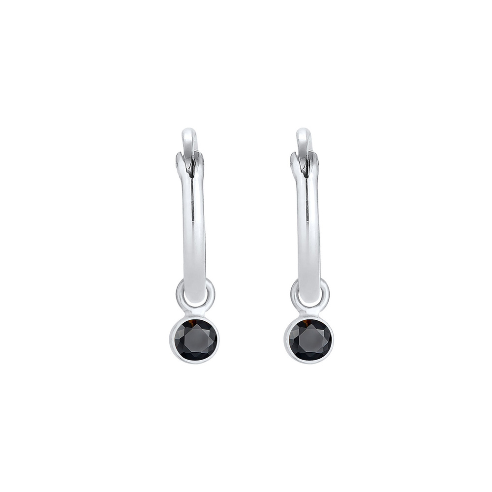Elli Elli Boucles d'Oreilles Pendentif Créole Femme Rond Noir avec Cristaux de Zirconi Boucles d'oreilles