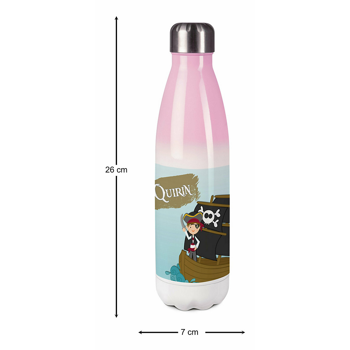 Edelstahl Kinder Thermoflasche / Trinkflasche bunt Pirat Spülmaschinenfest, Auslaufsicher, Bruchfest, Doppelwandig, Für Heißgetränke geeignet, Mit Deckel, Isoliert