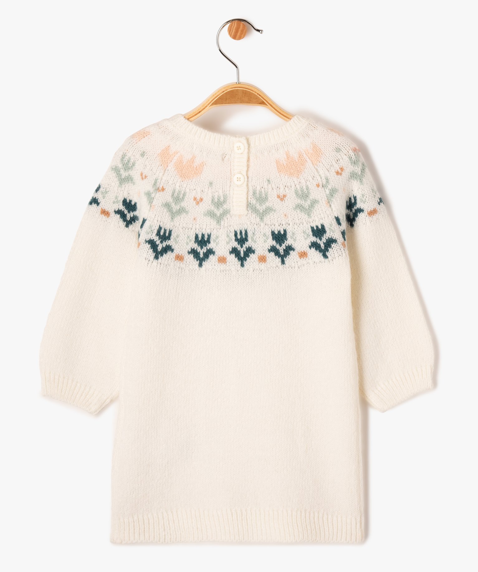 Robe pull en maille jacquard bébé fille ecru | GEMO