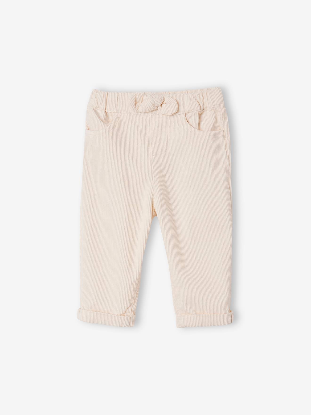 Pantalon mom fit bébé en velours côtelé écru