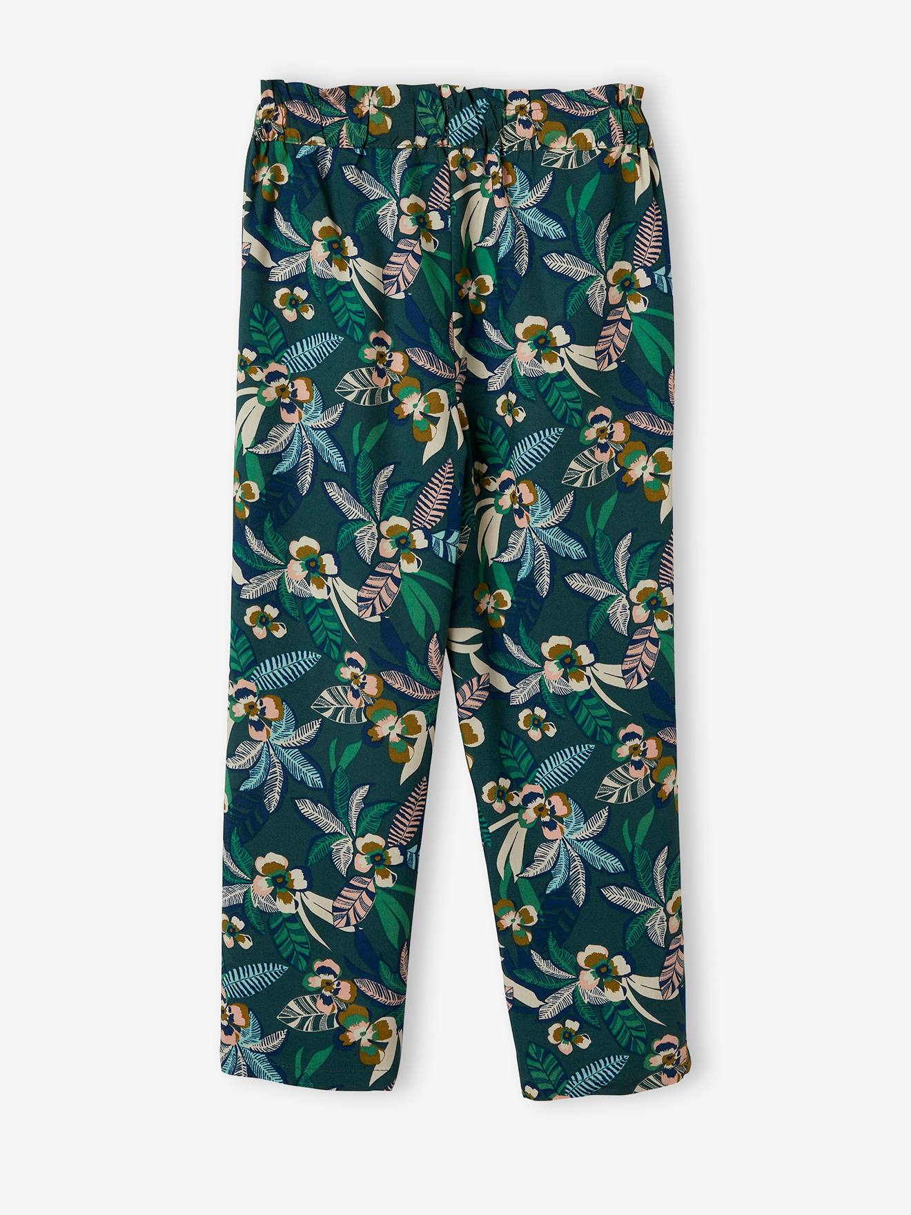 Vertbaudet Mädchen 3/4-Hose aus fließendem Stoff, Blumenprint Oeko-Tex - grün bedruckt