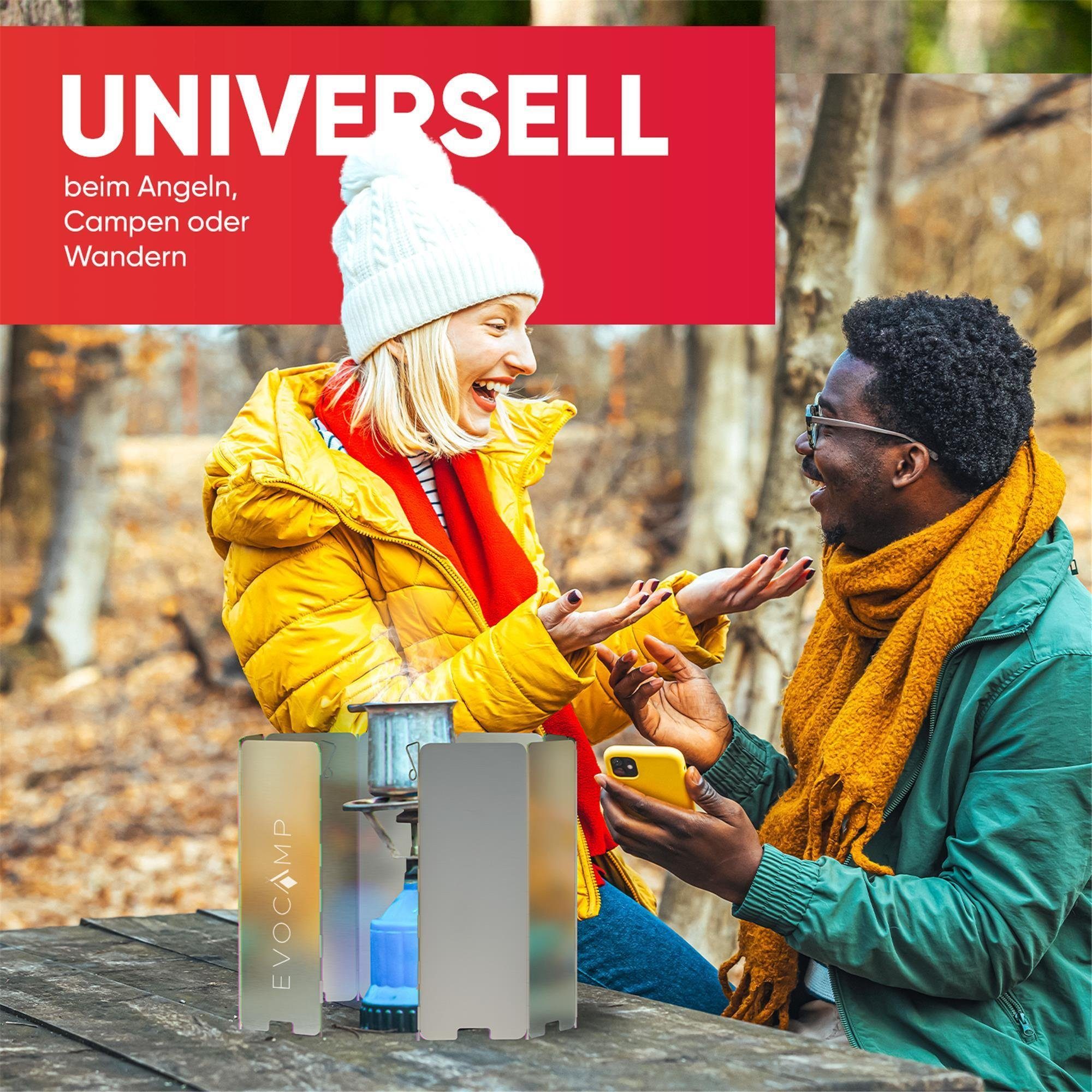 EVOCAMP Gaskocher Windschutz faltbar in 3 Größen inklusive Tasche, Windfang für Outdoor