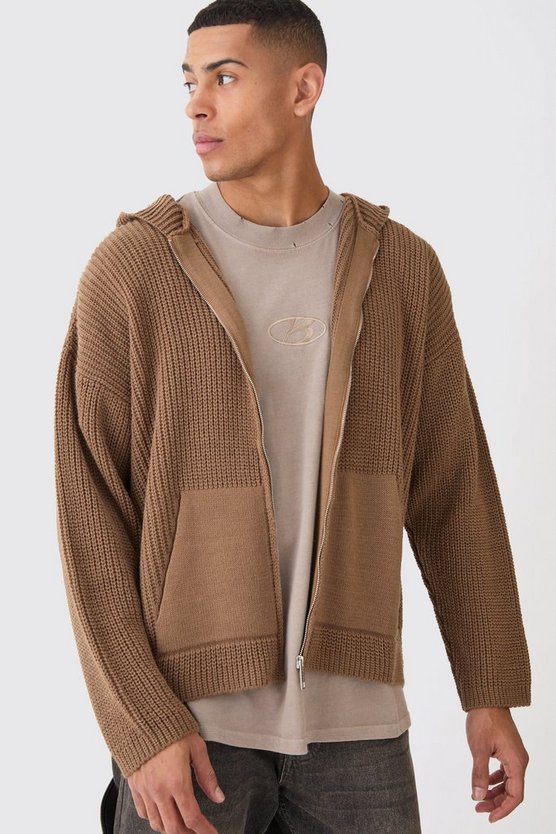 Kastiger gerippter Hoodie mit Reißverschluss