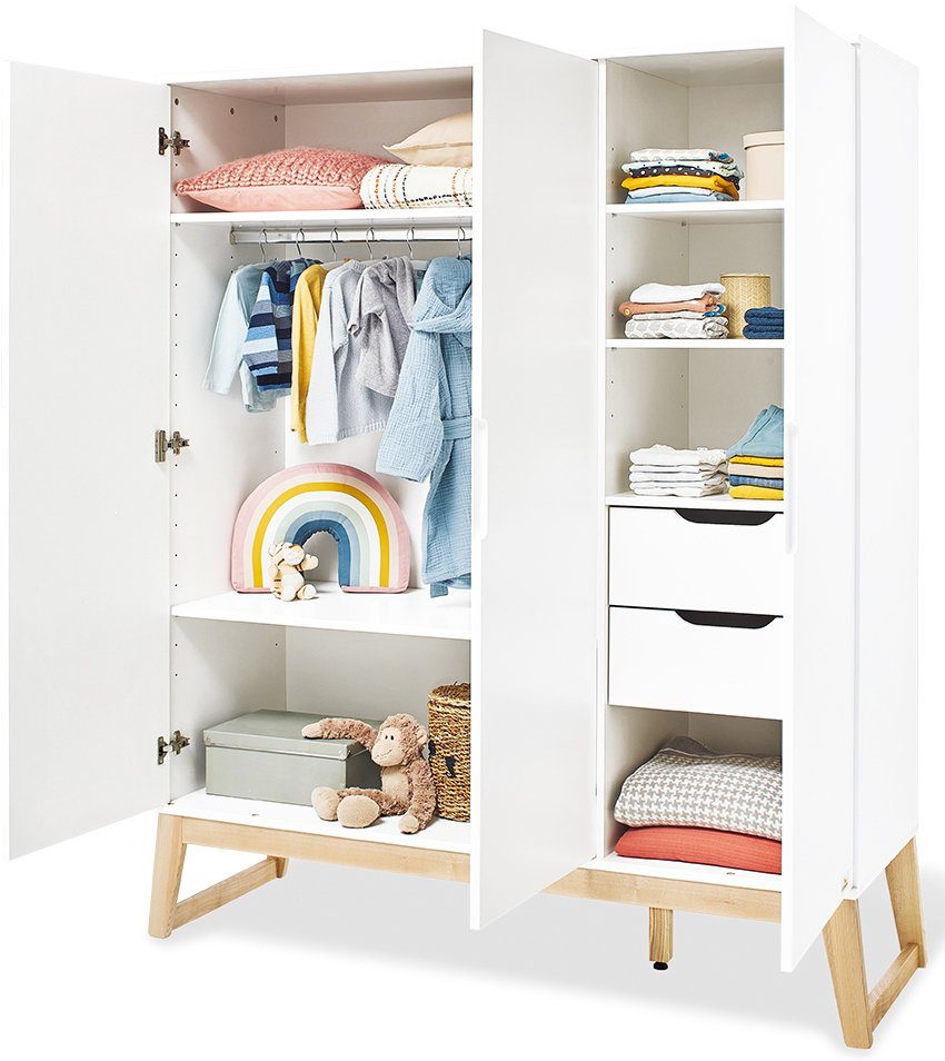 Pinolino® Babyzimmer-Komplettset Bridge, (Set, 4-St., Kinderbett, Schrank, Wickelkommode, Wandregal), breit, groß; mit Kinderbett, Schrank, Wickelkommode und Wandregal;
