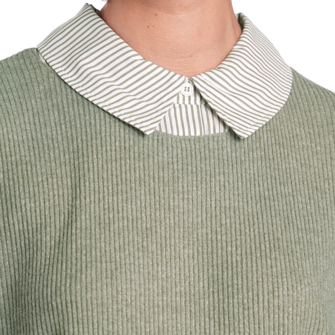 Damen Rippstrickpullover mit Bluseneinsatz