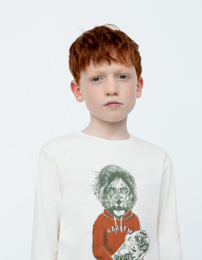 T-shirt écru visuel lion-skateur garçon