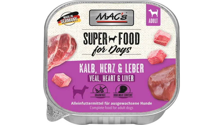 MAC's DOG Hundenassfutter Kalb, Herz & Leber 100 g