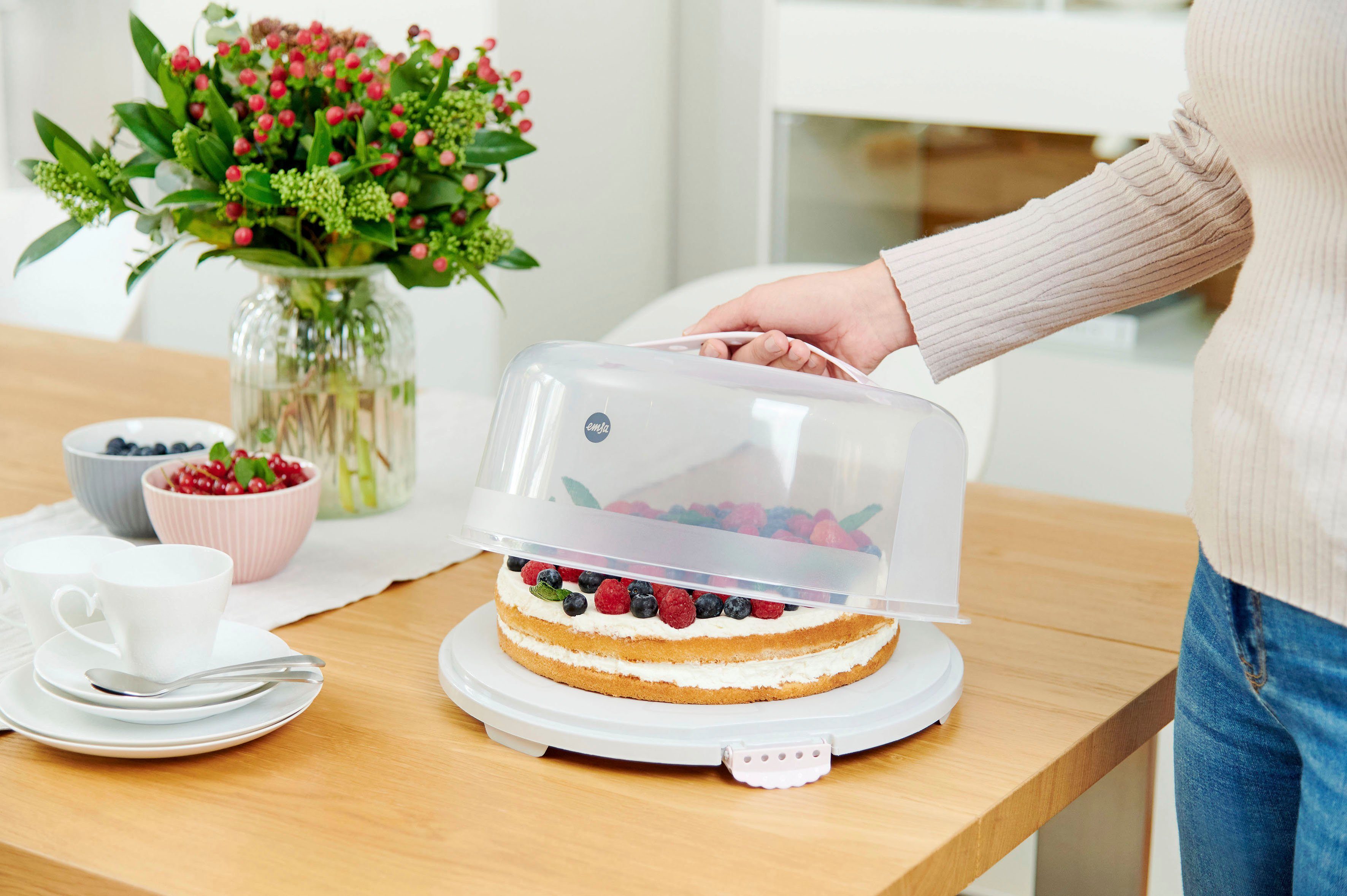 Emsa Kuchentransportbox K32684 Prep&Bake, Kunststoff, (2-tlg), rund 34 cm, Tragegriff