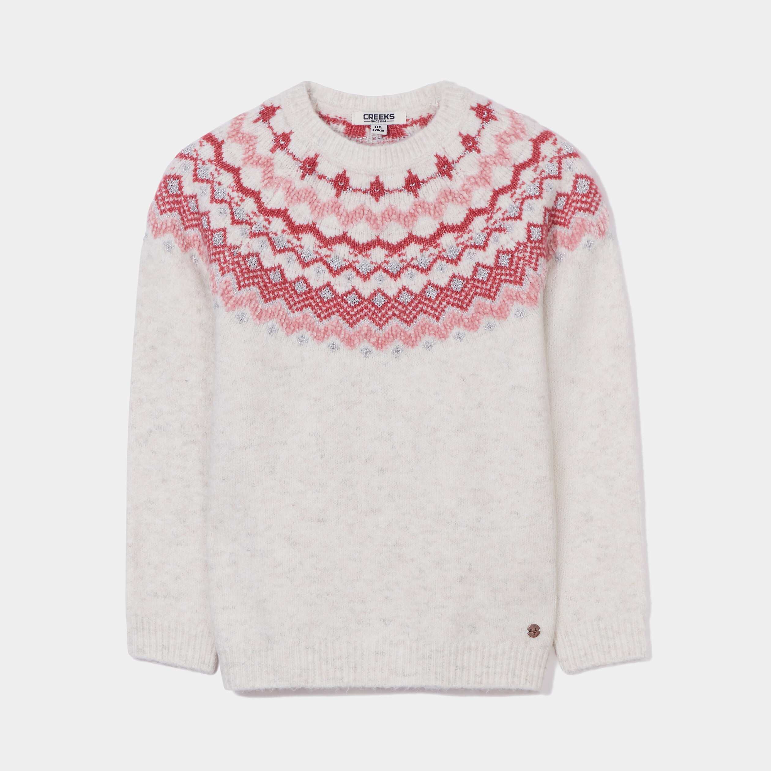 Pull col rond manches longues Creeks ivoire fille | La Halle