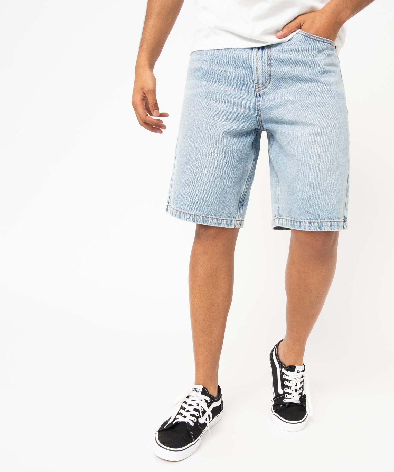 Bermuda en jean homme en denim délavé bleach | GEMO