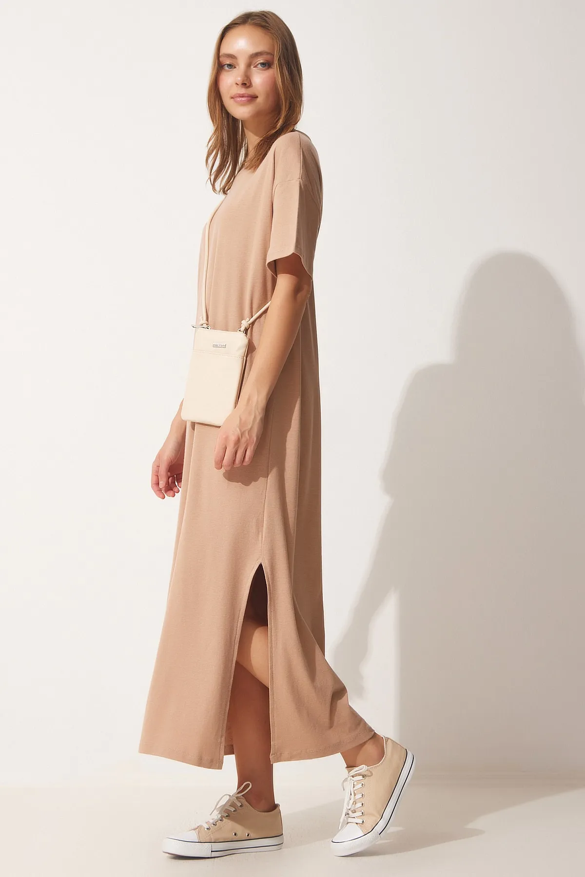 Happiness İstanbul  Damenkleid aus Biscuit Cotton Summer Daily aus gekämmter Baumwolle UB00080