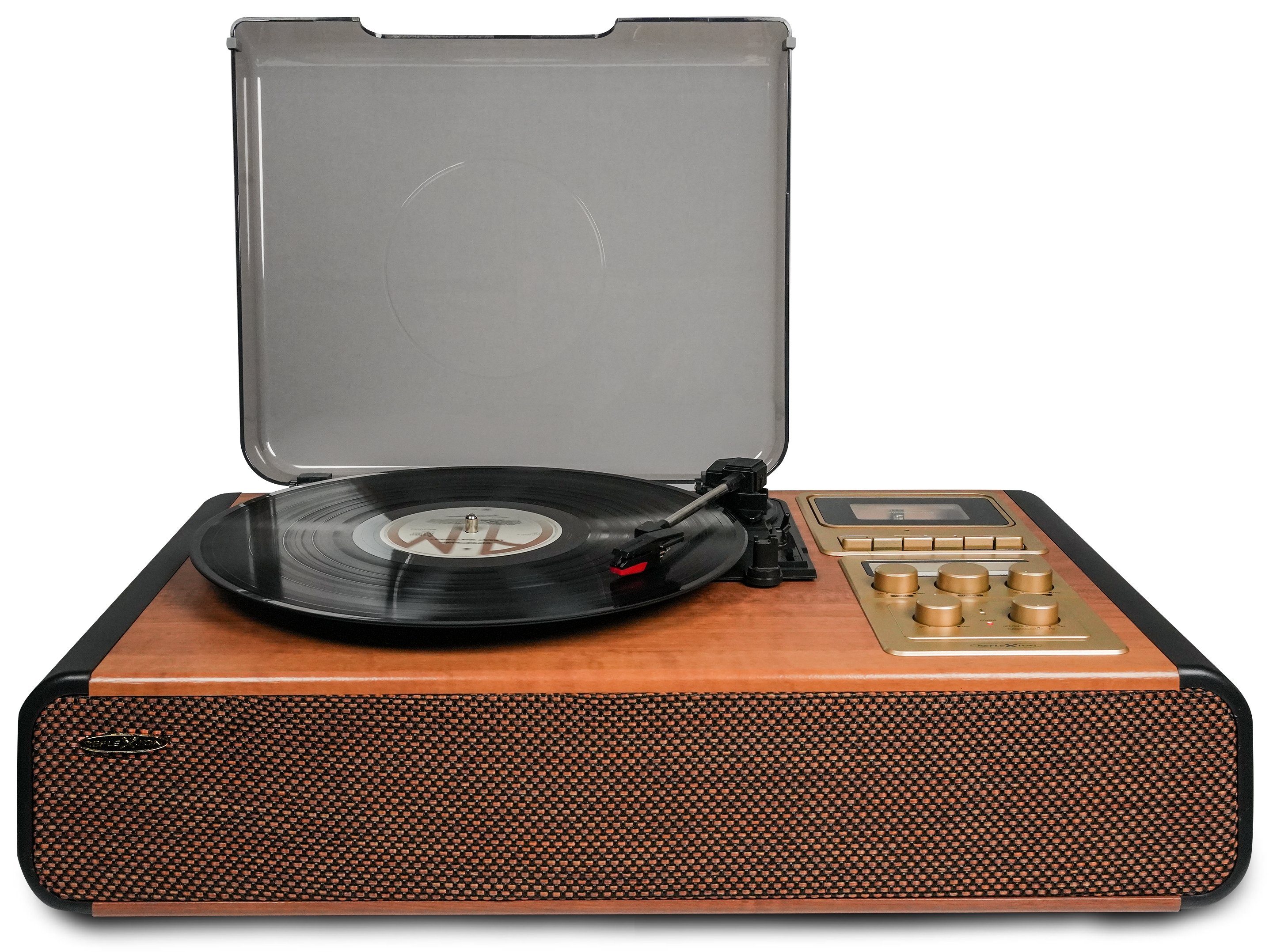 Reflexion HIF1975BT Radioplattenspieler (Bluetooth, Echtholzgehäuse, Bluetooth, Kassette, UKW/MW, 2x24 Watt Musikleistung)