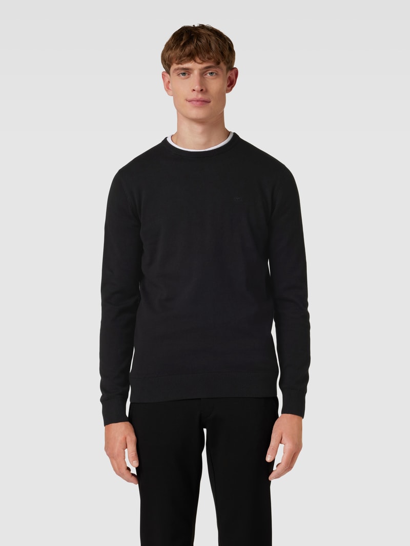 Strickpullover mit Logo-Stitching in schwarz