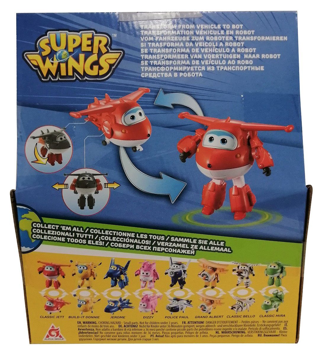 Super Wings Spielfigur Alpha Group YW710210 Super Wings Jett Flugzeug Rot, Verwandelbar vom Fahrzeug zum Roboter