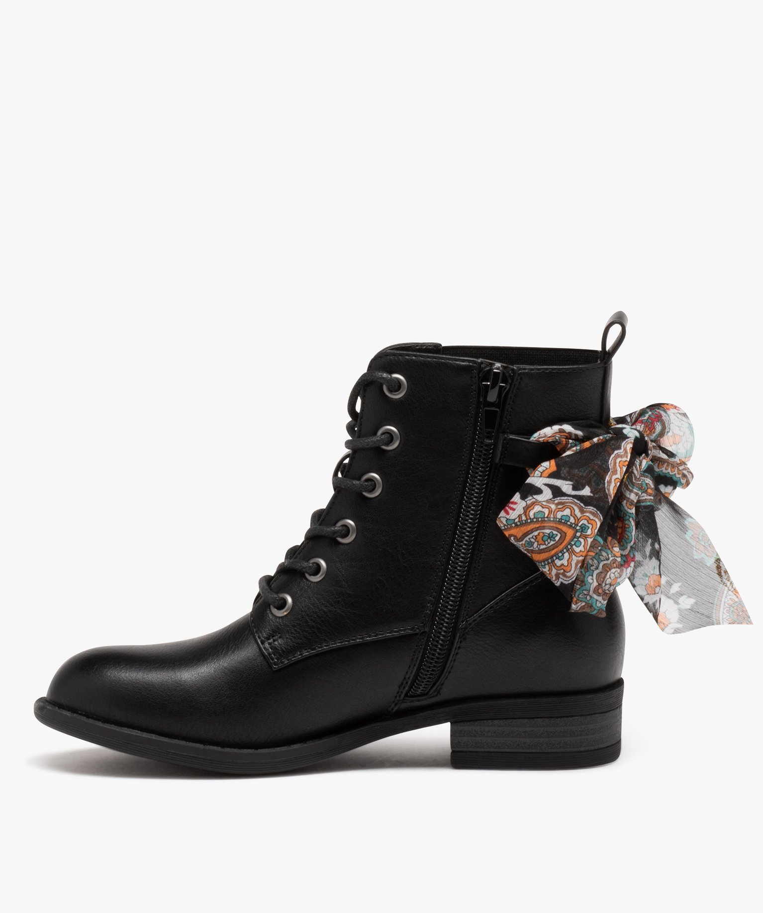 Boots à lacets et ruban en voile fille noir | GEMO