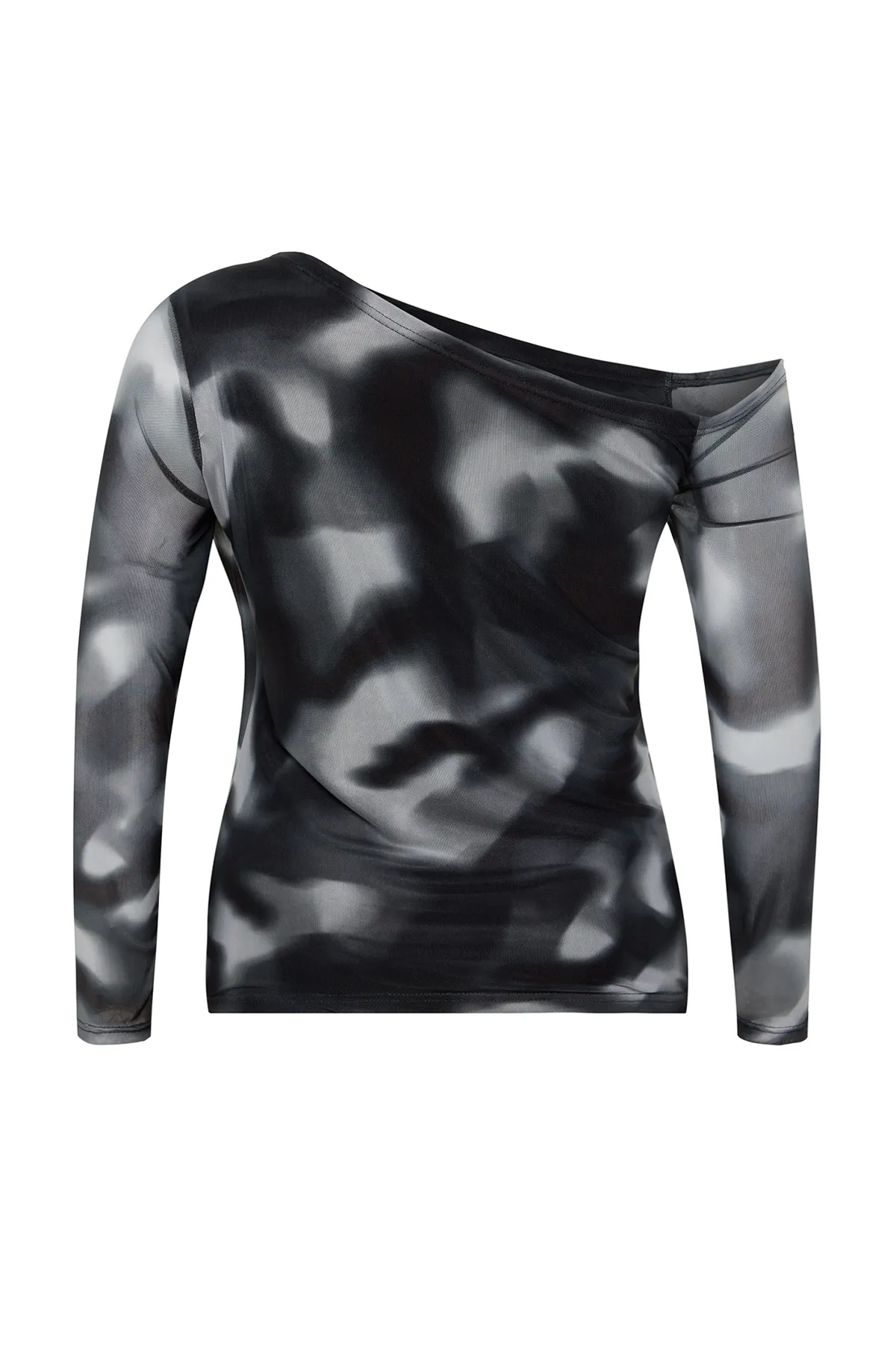 Trendyol Curve  Anthrazitfarbene Strickbluse mit Tüllfutter und asymmetrischem Kragen TBBSS24AF00025