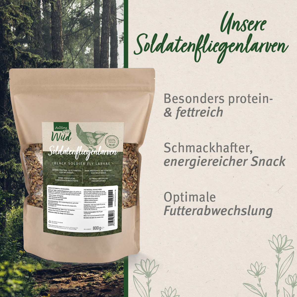 Aniforte Futter & Heu Aniforte Wild Soldatenfliegenlarven 800g