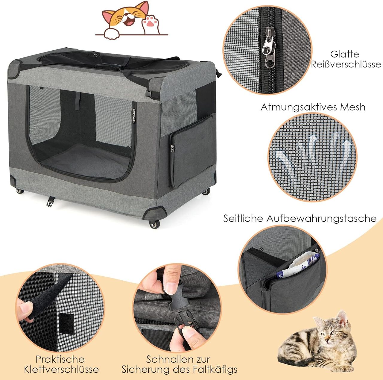 Costway Große Hundetransportbox XL, 82,5x59x67cm