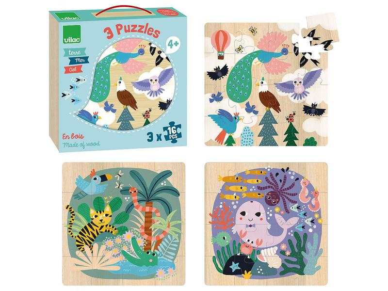 Coffret puzzles 3x16 pcs Terre - Mer - Ciel