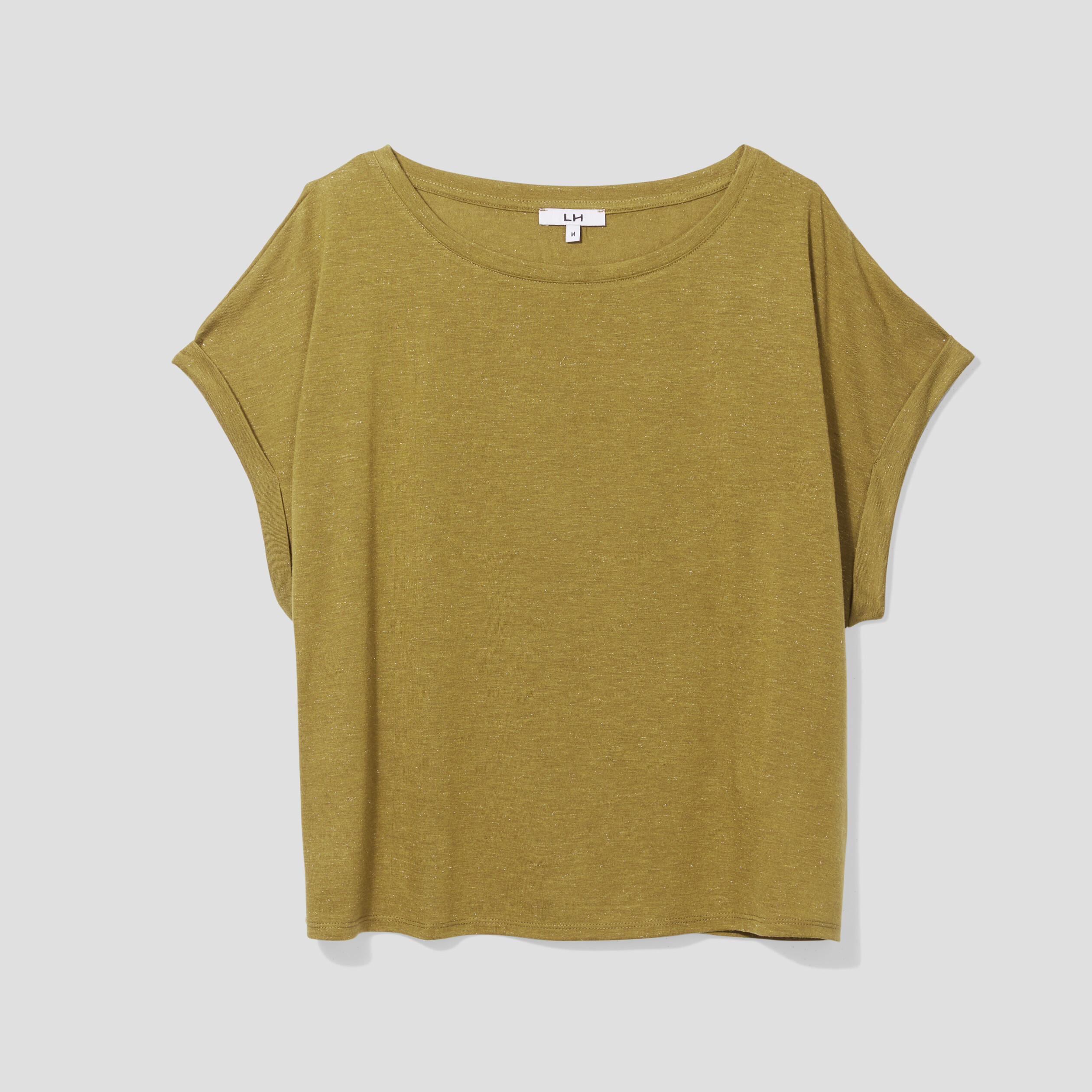 T-shirt manches courtes fils métallisés vert olive femme | La Halle