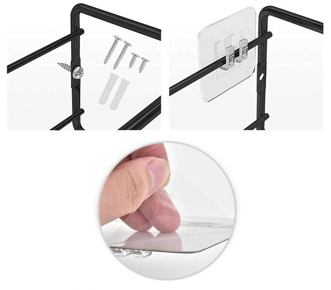 SCOKIT Gewürzregal Gewürzregal Wand Metall Hängend, Küche Gewürz Organizer Wand Küchenregal 4-tlg., Ohne Bohren Küchenzubehör Schwarz