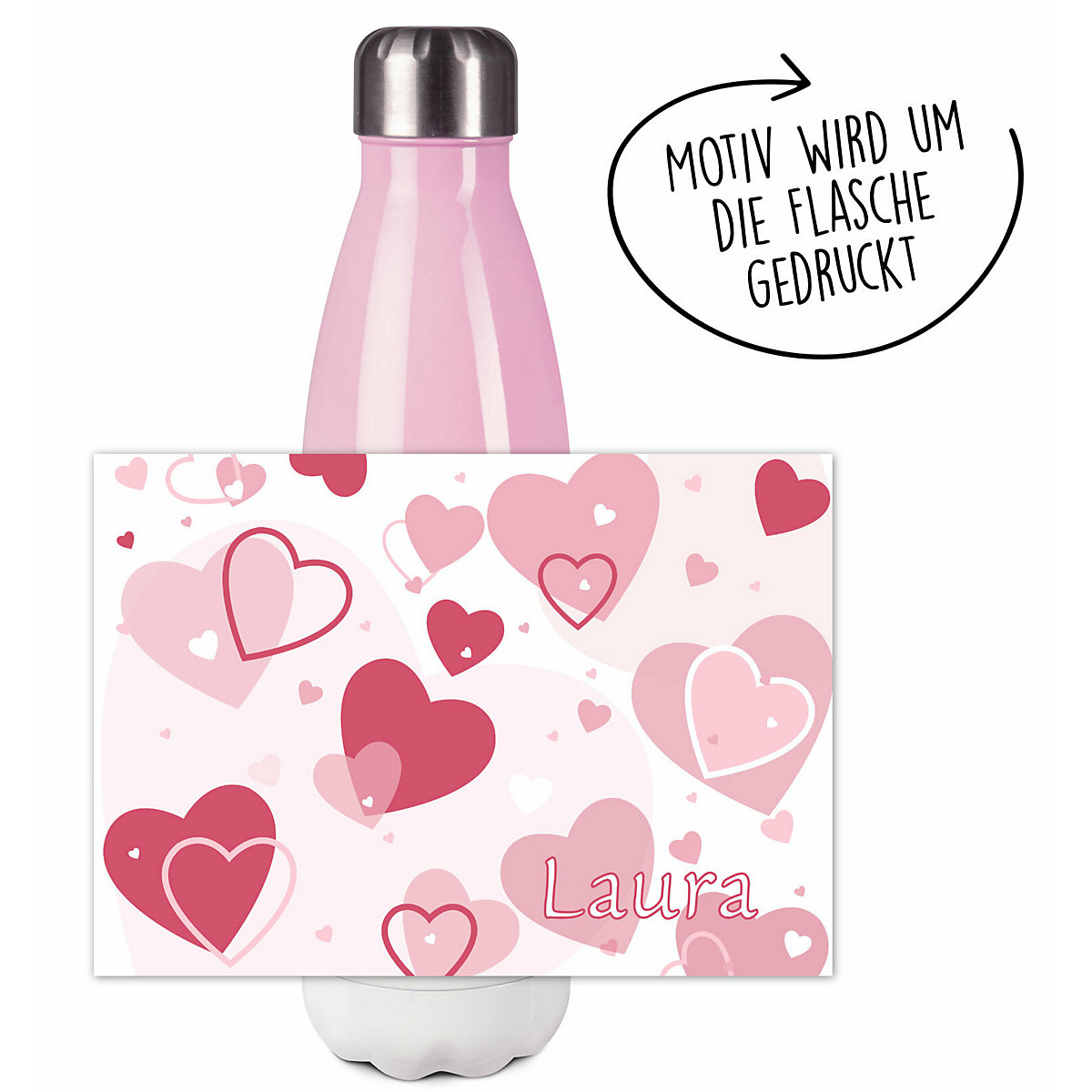 Edelstahl Kinder Thermoflasche / Trinkflasche bunt Herz Farbe rosa Spülmaschinenfest, Auslaufsicher, Bruchfest, Doppelwandig, Für Heißgetränke geeignet, Mit Deckel, Isoliert
