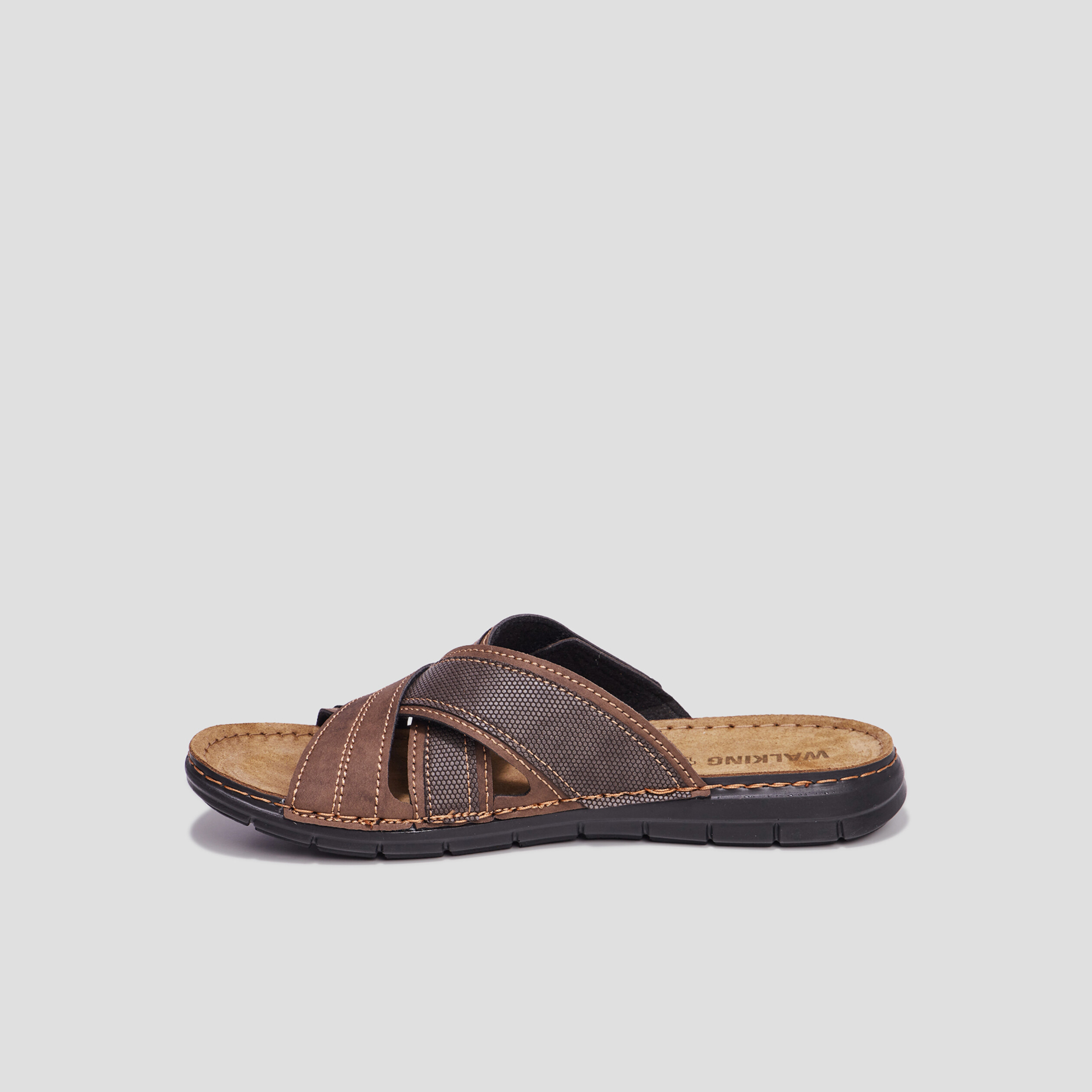 Mules à scratchs en cuir Walking Giuni marron homme | La Halle