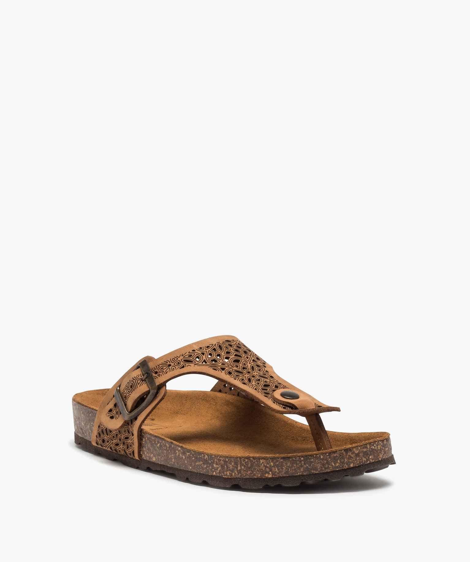 Sandales femme à entre-doigts avec bride ajourée taupe | GEMO