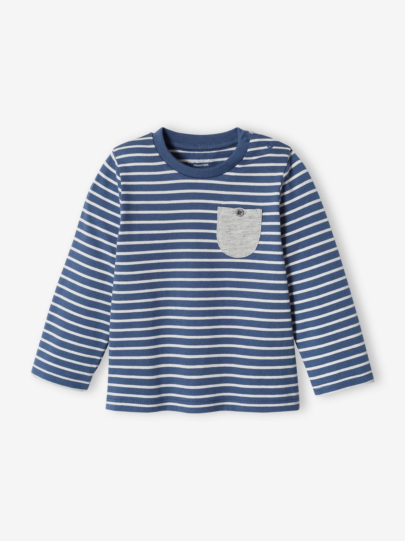 Lot de 2 T-shirts basics bébé motif animal et rayé bleu grisé