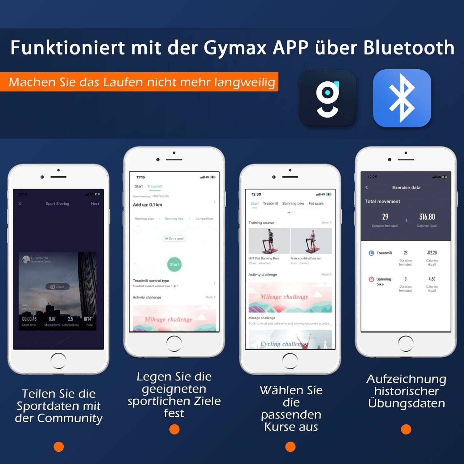 COSTWAY Laufband (2 in 1 Laufband klappbar 2,25HP, Walking Pad unter dem Schreibtisch), mit APP, Bluetooth und Fernbedienung, 1-12 km/h, Laufband für Zuhause