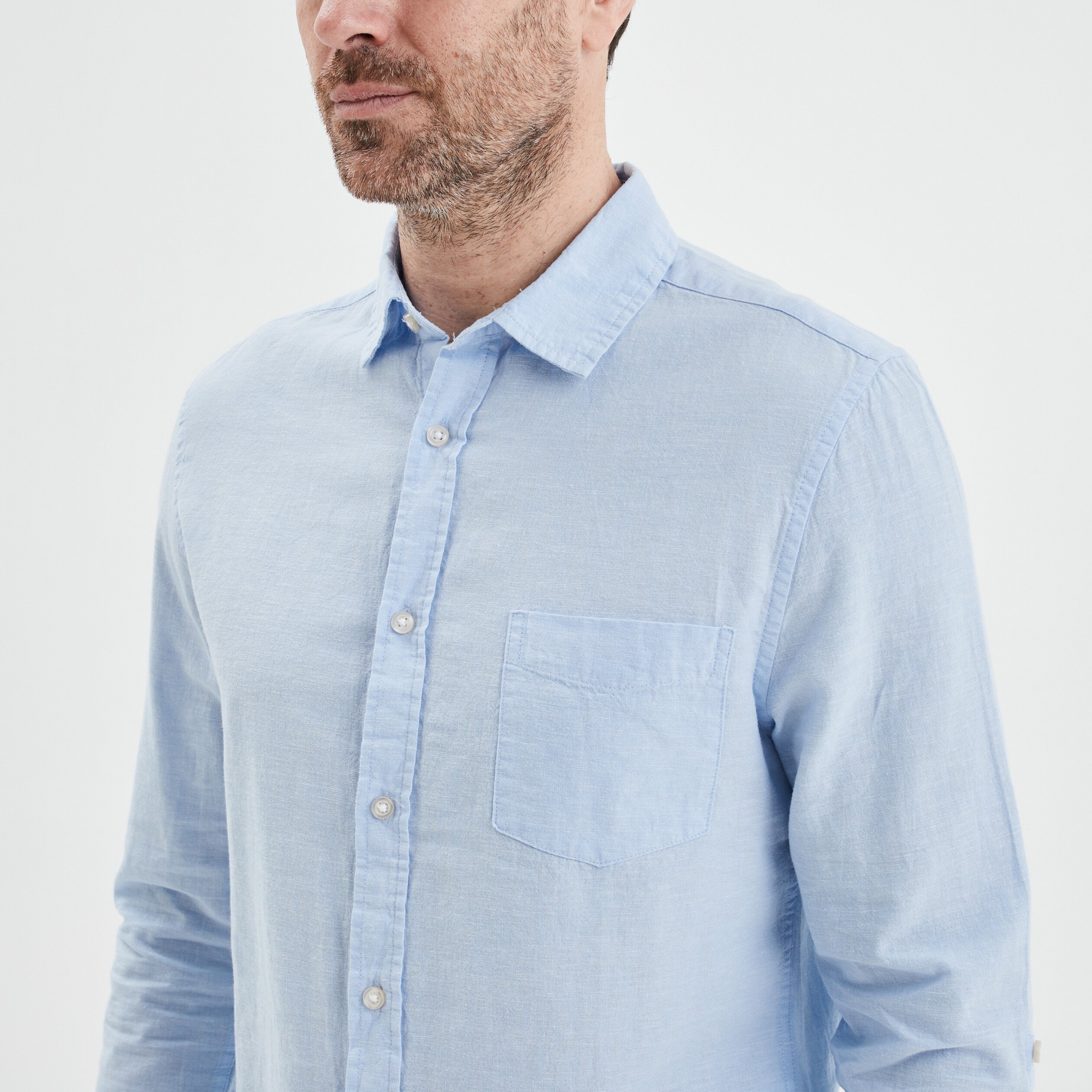 Chemise manches longues lin majoritaire bleu ciel homme | La Halle