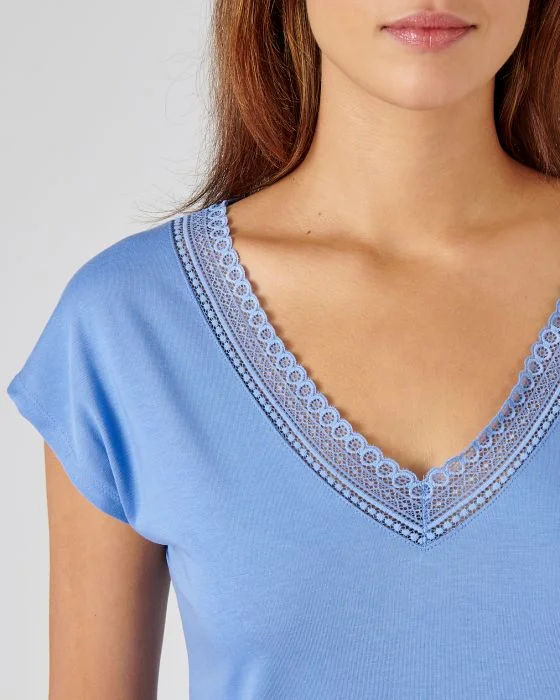 Tee-shirt manches courtes col dentelle Climatyl