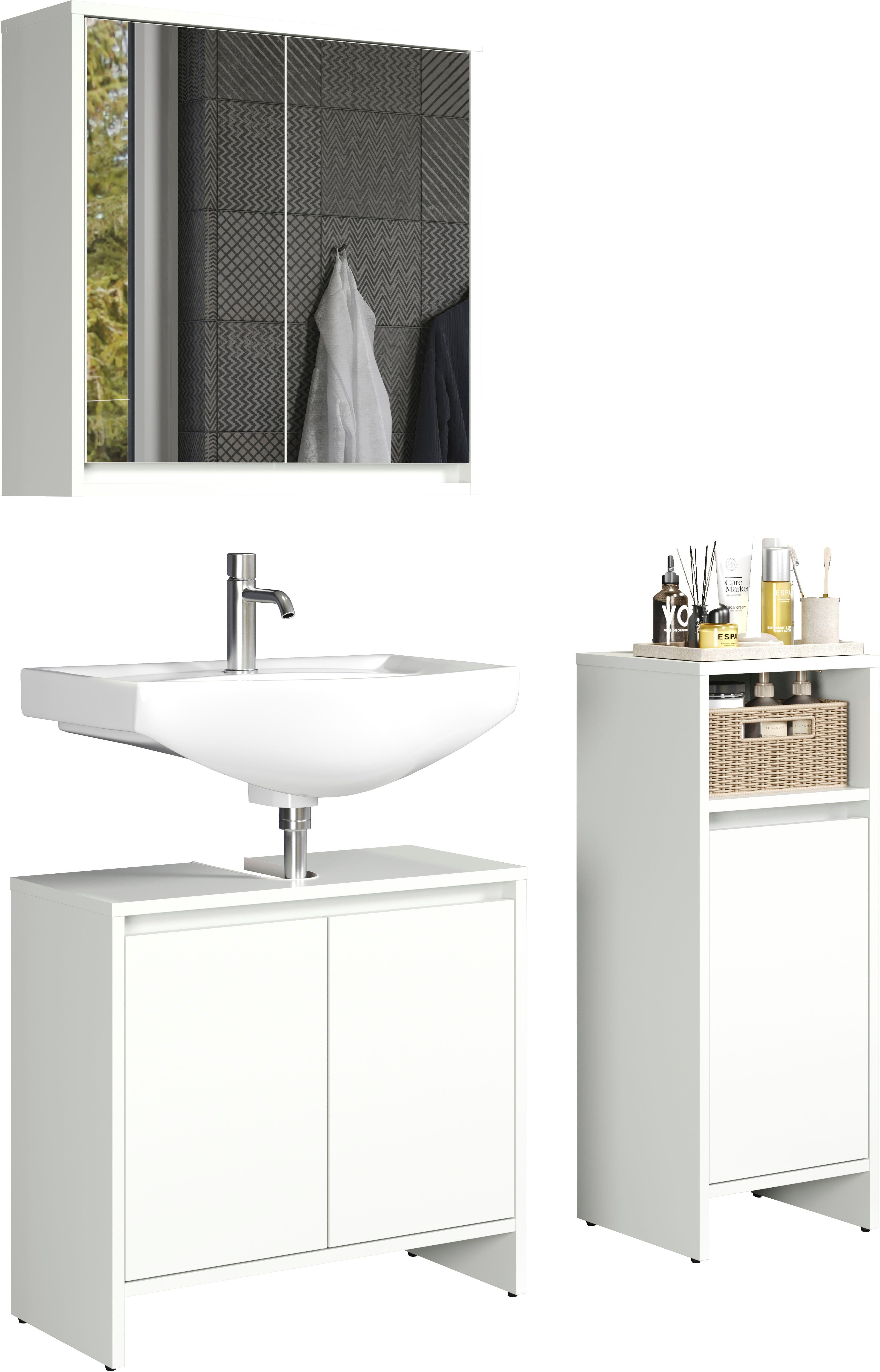 INOSIGN Badmöbel-Set Banta, (3-St), 3 Teile, Breite 107 cm, Tiefe 28 cm, grifflos, weiß, matt