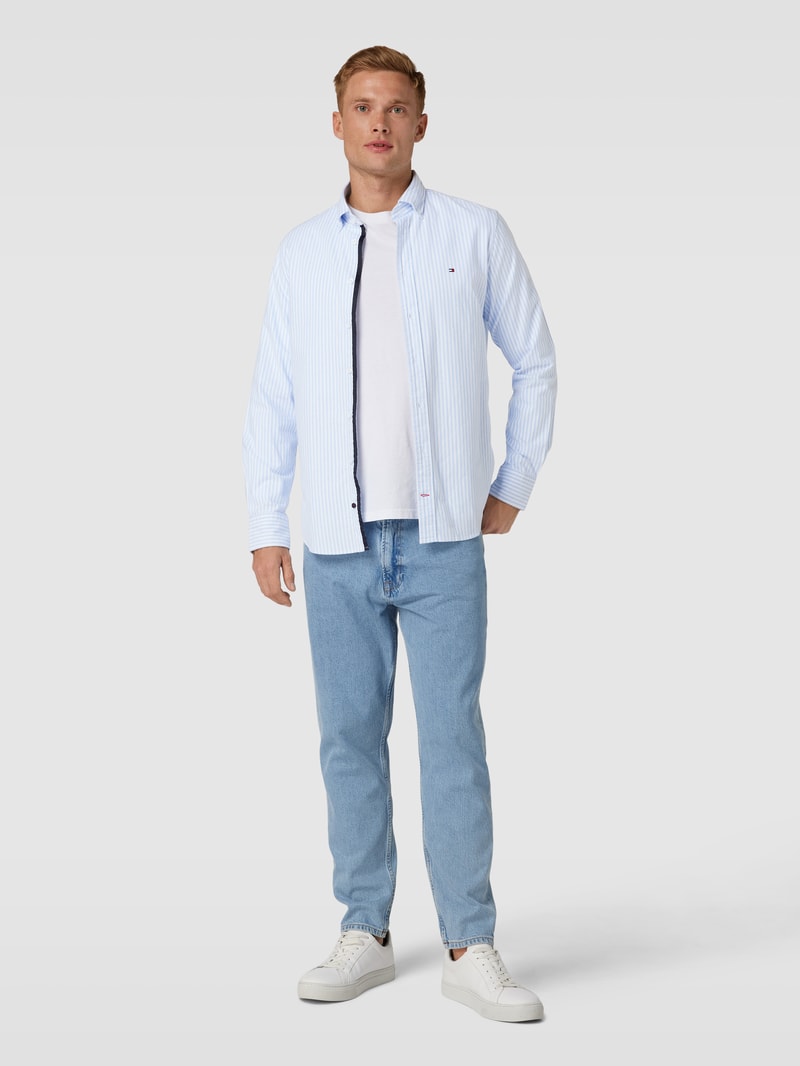 Regular Fit Business-Hemd mit Button-Down-Kragen in bleu