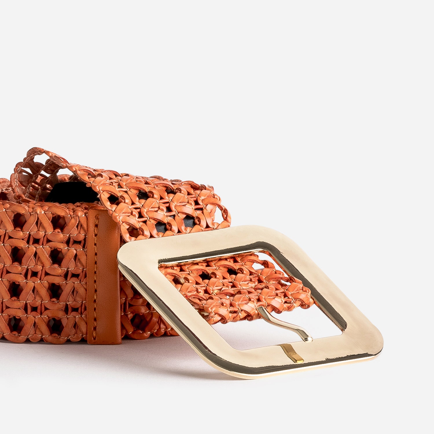 Ceinture large orange tressée