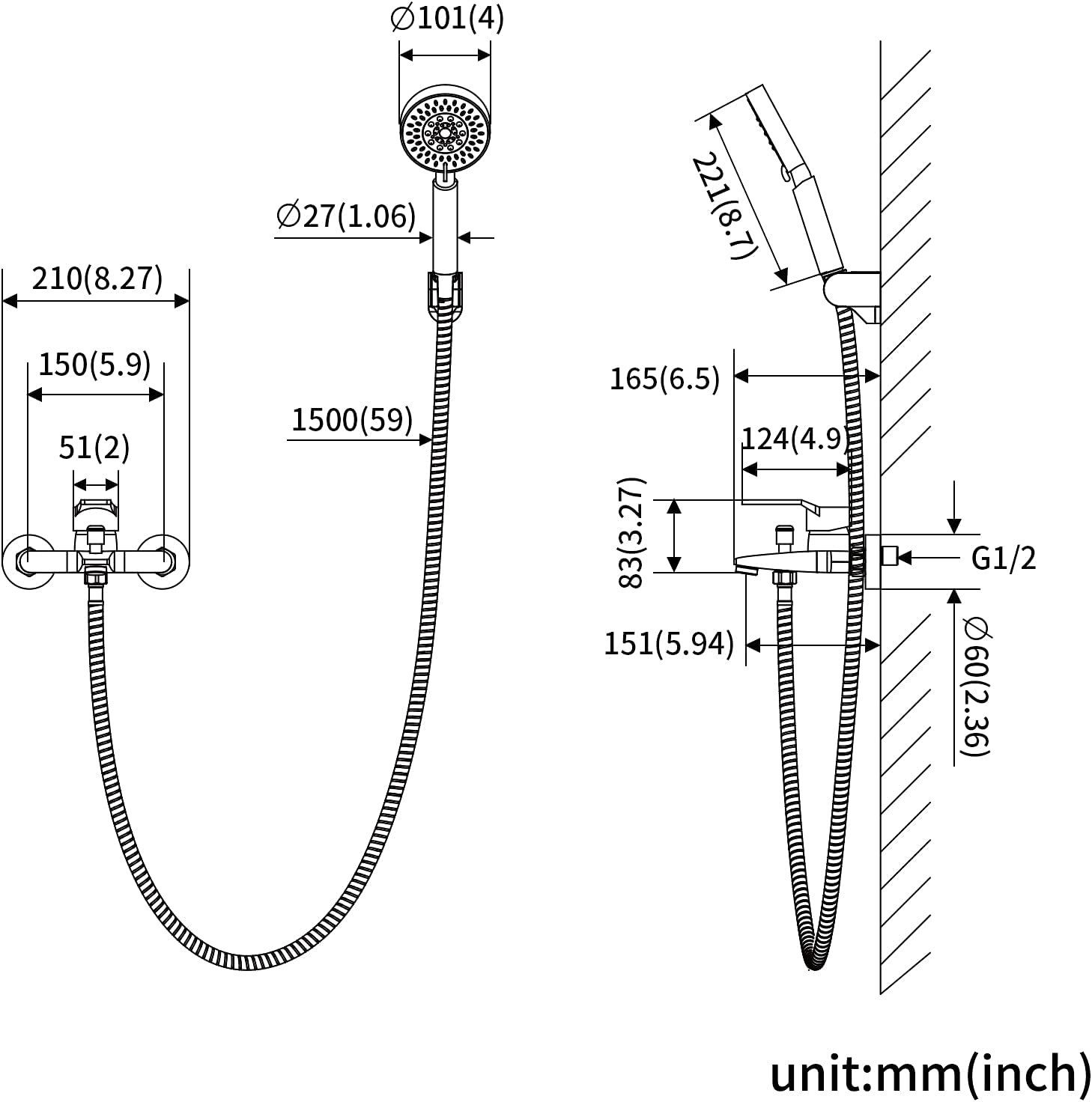 Auralum Duschsystem Badewannenarmatur Wasserhahn Duscharmatur Bade mit Handbrause Duschset