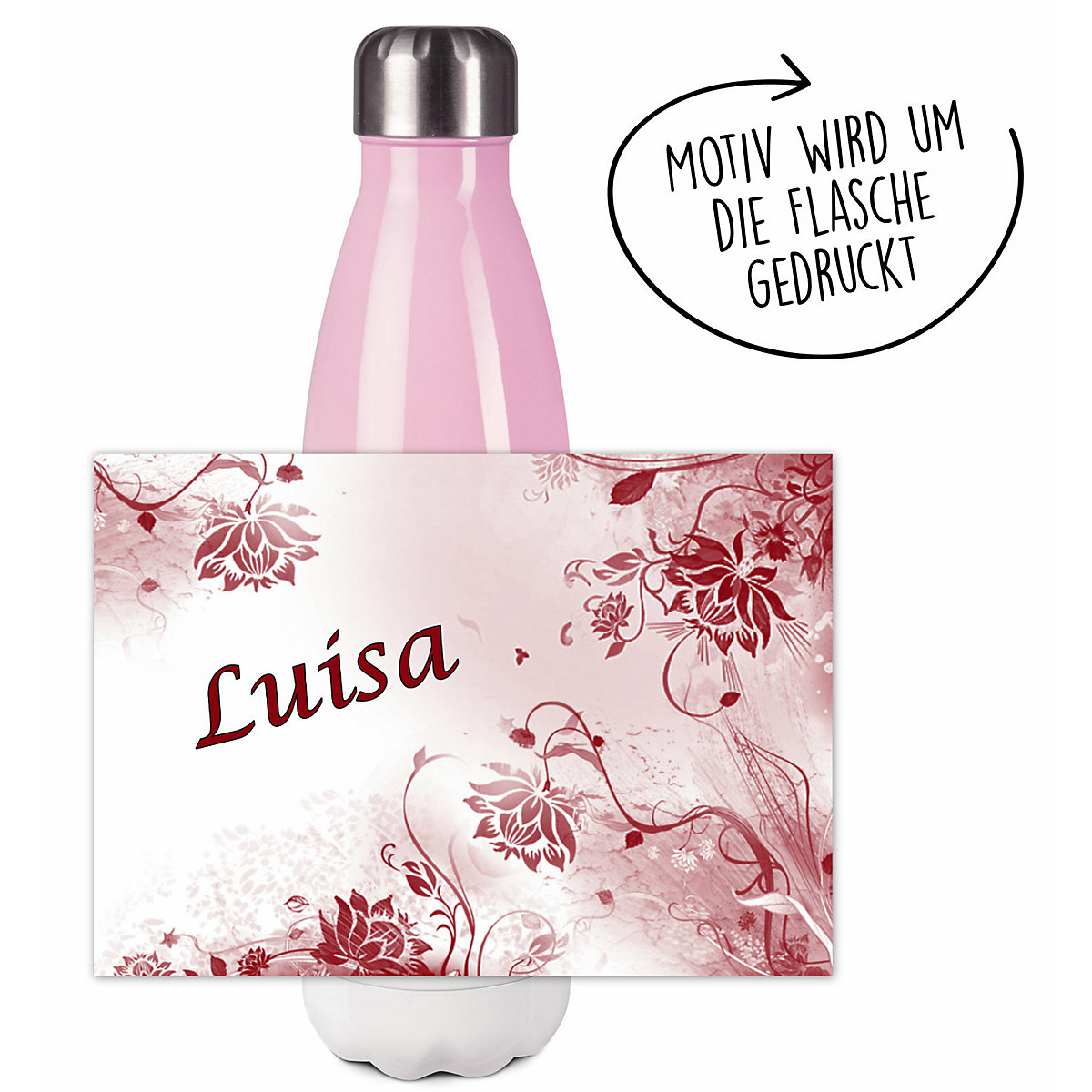 Edelstahl Kinder Thermoflasche / Trinkflasche bunt Blumenranke Farbe rot Spülmaschinenfest, Auslaufsicher, Bruchfest, Doppelwandig, Für Heißgetränke geeignet, Mit Deckel, Isoliert