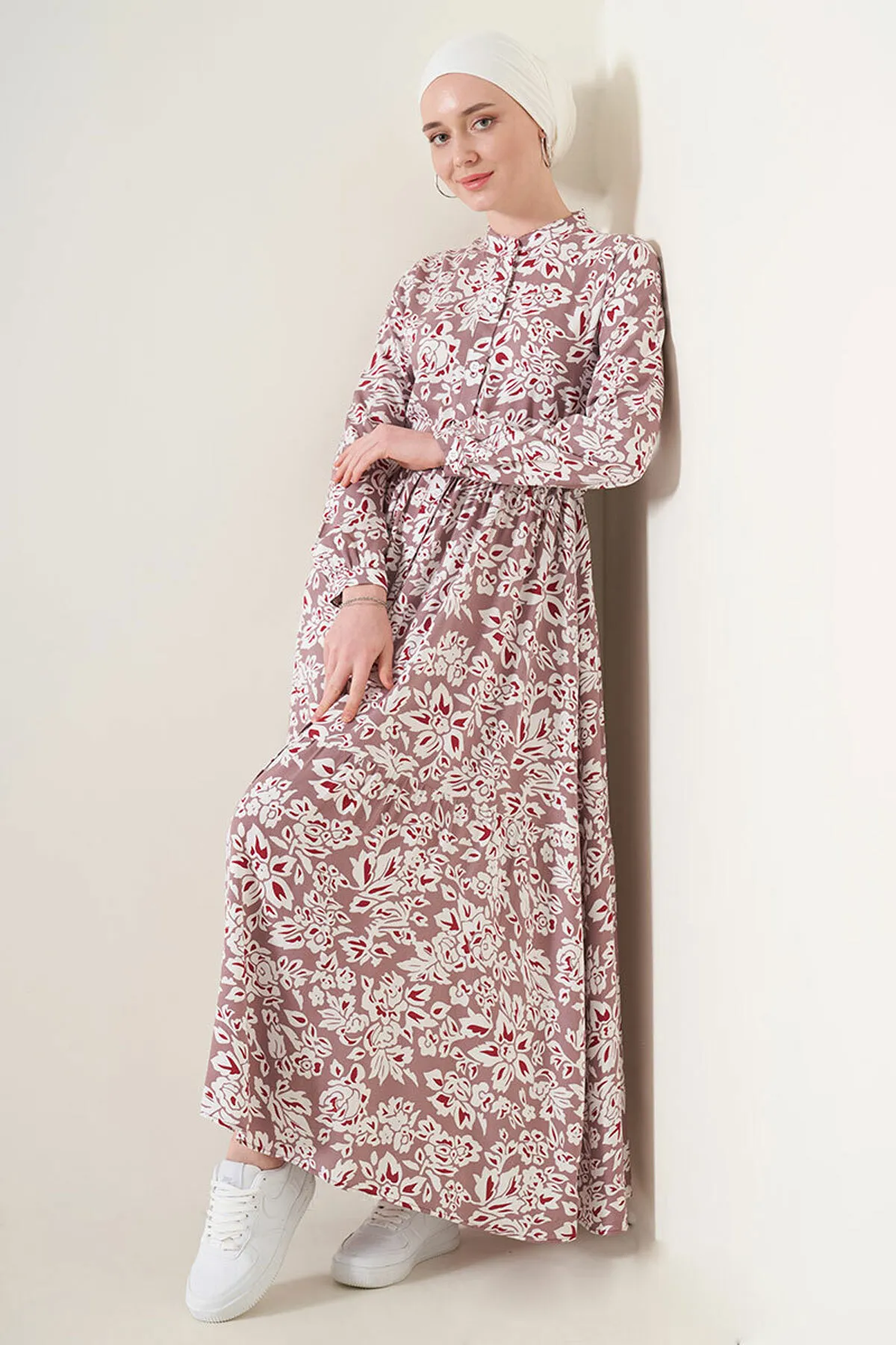 Bigdart  2144 Hijab-Kleid mit Richterkragen – Getrocknete Rose