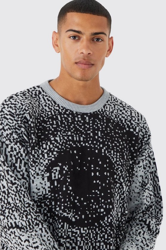 Kastiger Strickpullover mit Print