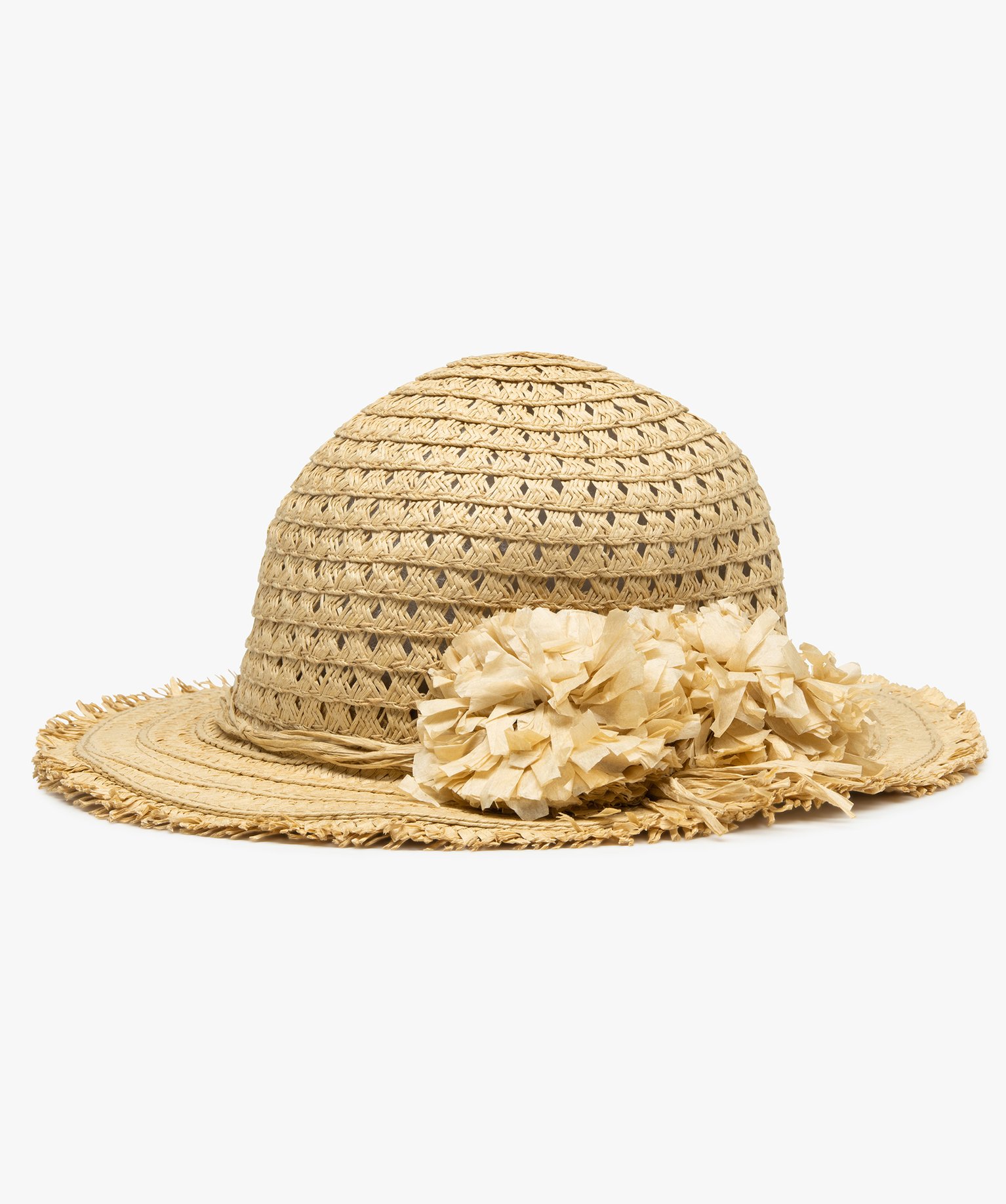Chapeau fille capeline à fleurs en relief marron | GEMO