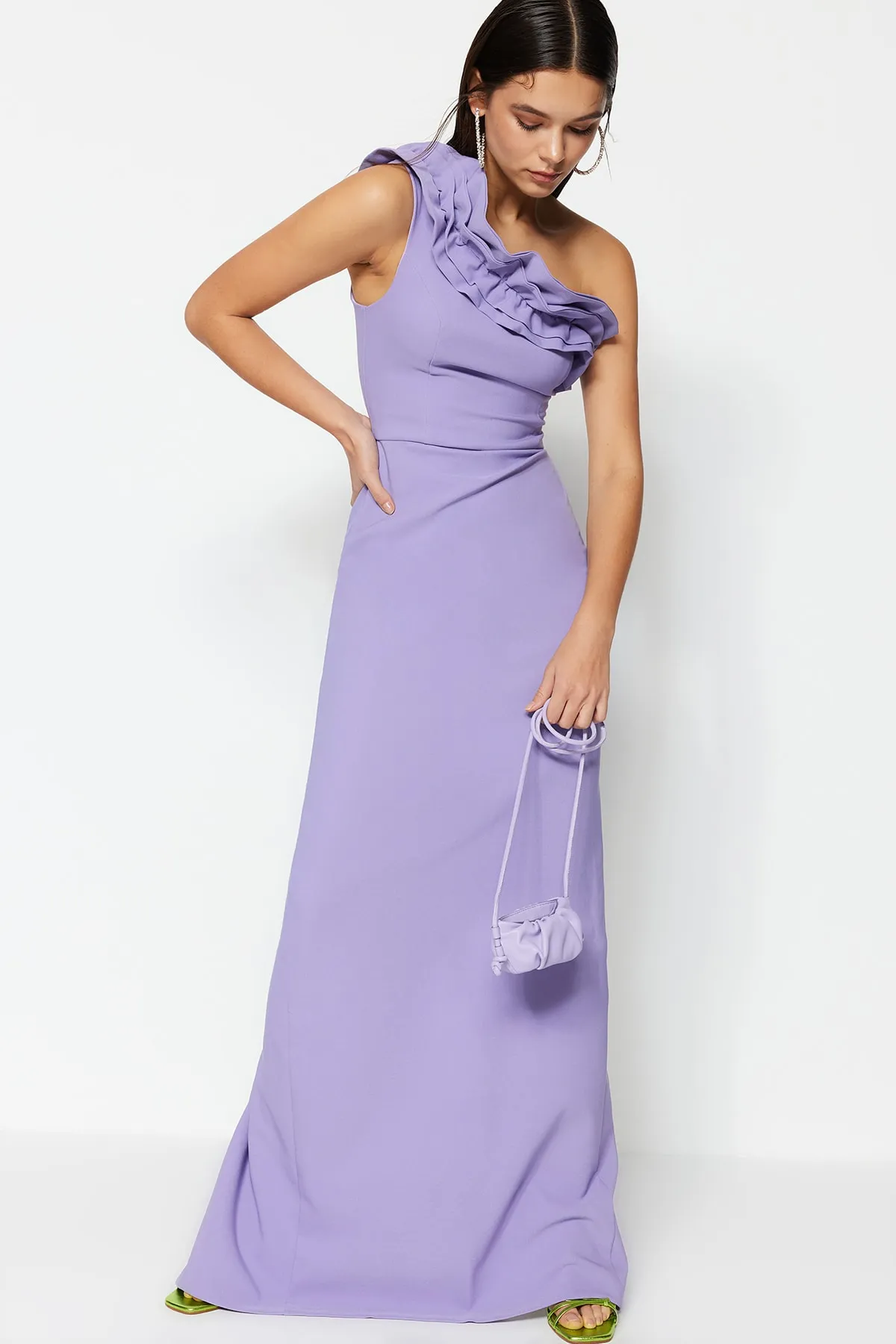 Trendyol Collection  Lila gewebtes langes Abendkleid TPRSS21AE0044