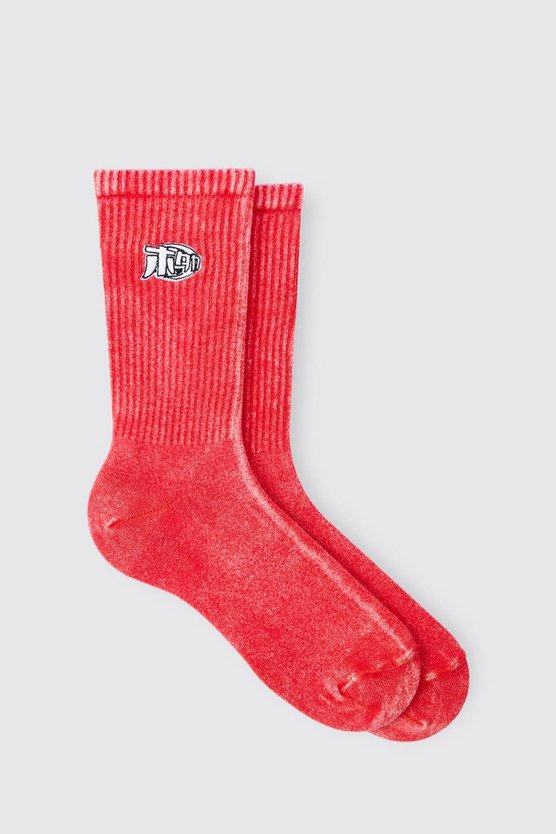 Rote Man Socken mit Acid-Waschung