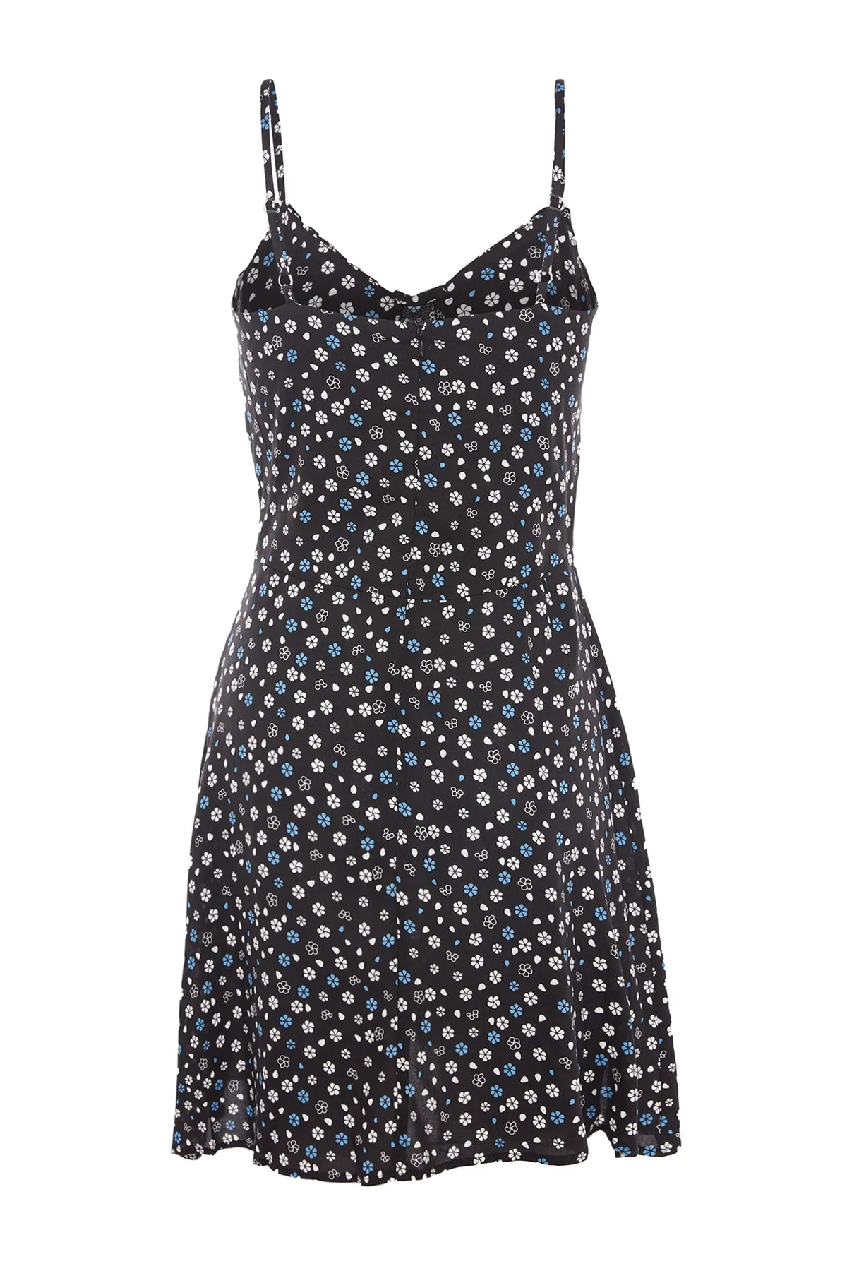 Trendyol Collection  Schwarzes A-Linien-Mini-Gewebekleid mit Krawattendetail und Blumenmuster TWOSS21EL3214